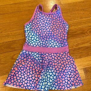 Lands end skirted swimsuit, hearts, pink, size 6